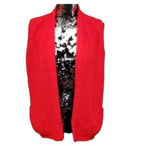 Bright Red Grandpa Cardigan Crochet  Knit Sweater Vest Small